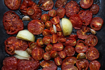Roasted Tomatoes on a baking sheet