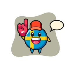 Fototapeta premium sweden flag badge illustration cartoon with number 1 fans glove