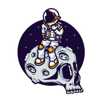 Astronauts sitting on the skull of the moon