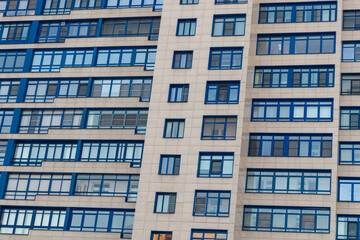 part wall of business office close-up with reflection coated windows
