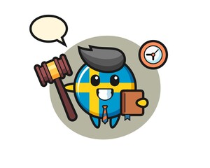 Mascot cartoon of sweden flag badge as a judge