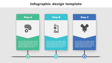 Set Virus, Test tube flask on fire and Experimental mouse. Business infographic template. Vector