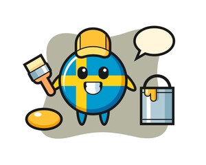 Character Illustration of sweden flag badge as a painter