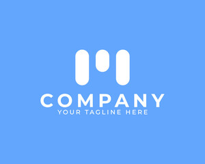 Simple Letter M Initial Logo. White Linear Rounded Style isolated on Blue Background. Usable for Business, Branding and Technology Logos. Flat Vector Logo Design Ideas Template Element. Eps10 Vector