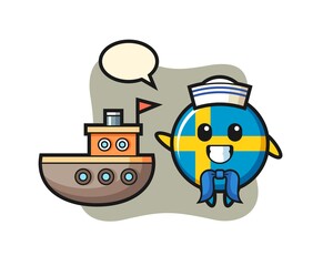 Character mascot of sweden flag badge as a sailor man