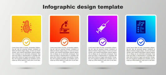 Set Bacteria, Microscope, Syringe and Clinical record. Business infographic template. Vector