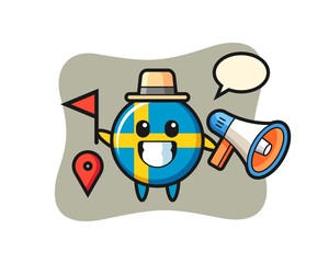 Character cartoon of sweden flag badge as a tour guide