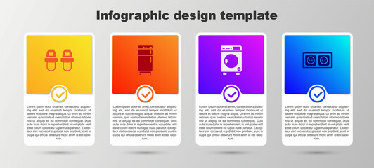 Set Hotel slippers, Refrigerator, Washer and Electrical outlet. Business infographic template. Vector