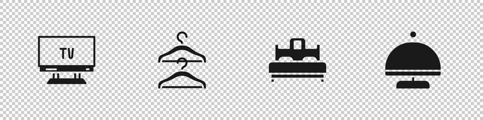 Set Smart Tv, Hanger wardrobe, Bedroom and Covered with tray icon. Vector