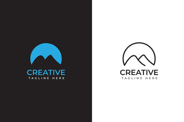mountain logo, blue and monochromatic color. Abstract logos, design concepts, logos, logo type elements for templates. EPS illustration