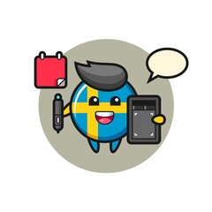Illustration of sweden flag badge mascot as a graphic designer