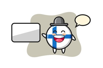 Fototapeta premium finland flag badge cartoon illustration doing a presentation