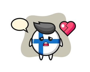 finland flag badge cartoon illustration is broken heart