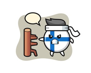 finland flag badge cartoon illustration as a karate fighter