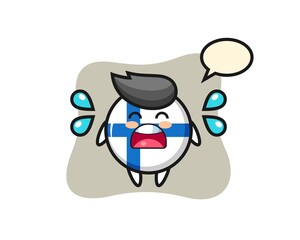 finland flag badge cartoon illustration with crying gesture