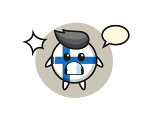 finland flag badge character cartoon with shocked gesture