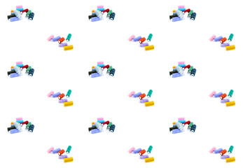 set of colored threads on a bobbin material for embroidery on a white isolated background