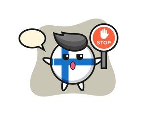 Fototapeta na wymiar finland flag badge character illustration holding a stop sign