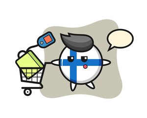 finland flag badge illustration cartoon with a shopping cart