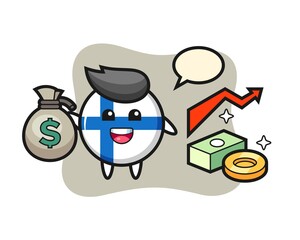 finland flag badge illustration cartoon holding money sack