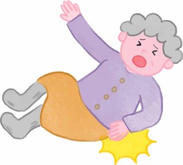 水彩画の腰を打った高齢の女性