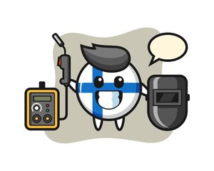 Character mascot of finland flag badge as a welder