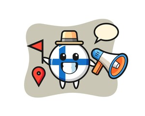 Fototapeta na wymiar Character cartoon of finland flag badge as a tour guide