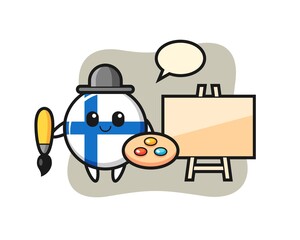 Illustration of finland flag badge mascot as a painter