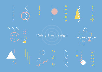 雨の形 幾何学模様の装飾 梅雨を楽しむ ポップカラー 背景白 Wall Mural Pp7