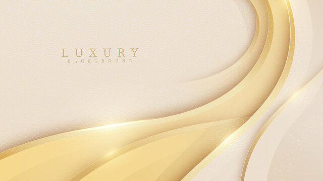 Smooth golden wave on cream shade color background. Luxury paper cut style 3d romantic concept. Vector illustration for design.