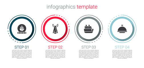 Set Cruise ship, Towel on a hanger, and Covered with tray. Business infographic template. Vector
