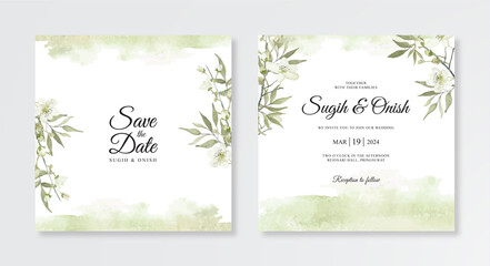Hand drawn watercolor floral and splash for wedding invitation template