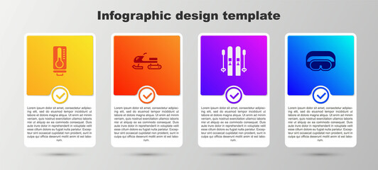 Set Meteorology thermometer, Snowmobile, Ski and sticks and goggles. Business infographic template. Vector