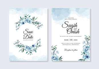 Wedding card invitation template with hand drawn watercolor flower