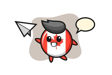 canada flag badge cartoon character throwing paper airplane