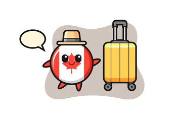canada flag badge cartoon illustration with luggage on vacation