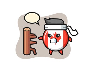 canada flag badge cartoon illustration as a karate fighter