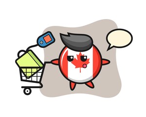 canada flag badge illustration cartoon with a shopping cart