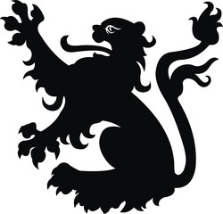 Heraldic lion vintage illustration. Black white silhouette