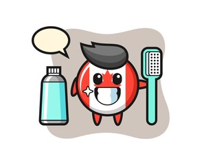 Mascot Illustration of canada flag badge with a toothbrush