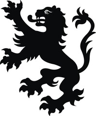 Heraldic lion vintage illustration. Black white silhouette