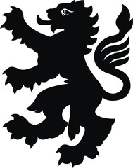 Heraldic lion vintage illustration. Black white silhouette