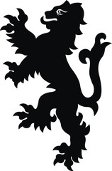 Heraldic lion vintage illustration. Black white silhouette