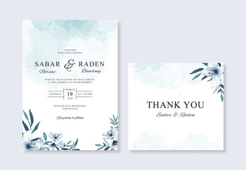 Elegant wedding invitation template with watercolor floral and splash