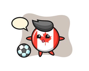 Illustration of canada flag badge cartoon is playing soccer