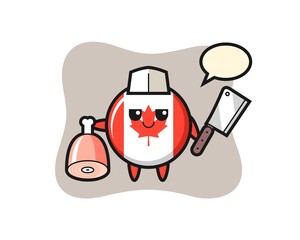 Illustration of canada flag badge character as a butcher