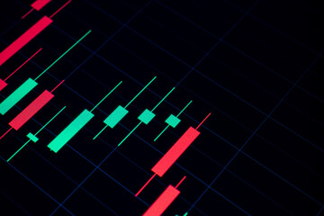 Fototapeta premium Economic graphic. Financial chart, stock analysis data for business background in digital screen. Graphics growth forex finance market. Stock analyzing. Price chart bars.