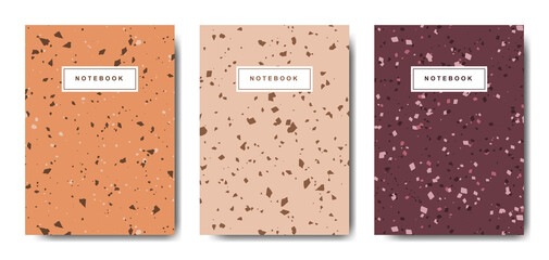 Terrazzo abstract cover page templates. Universal abstract layouts. Applicable for notebooks, planners, brochures, books, catalogs