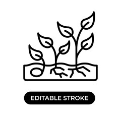 Vector illustration of growth icon. Growth from seed until big plant. Editable stroke with line design style