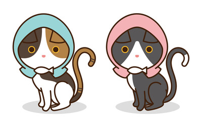 防災頭巾を被っている猫のイラスト
